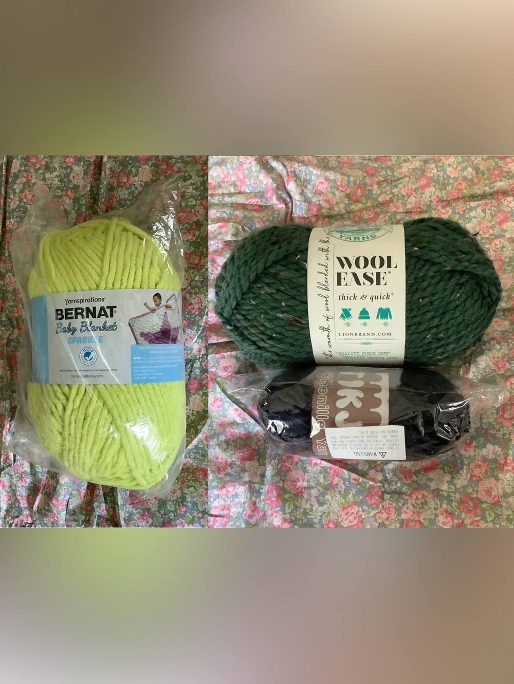 Yarn Lot - Bernat Blanket Sparkle/Wool Ease/ Chenille Skien